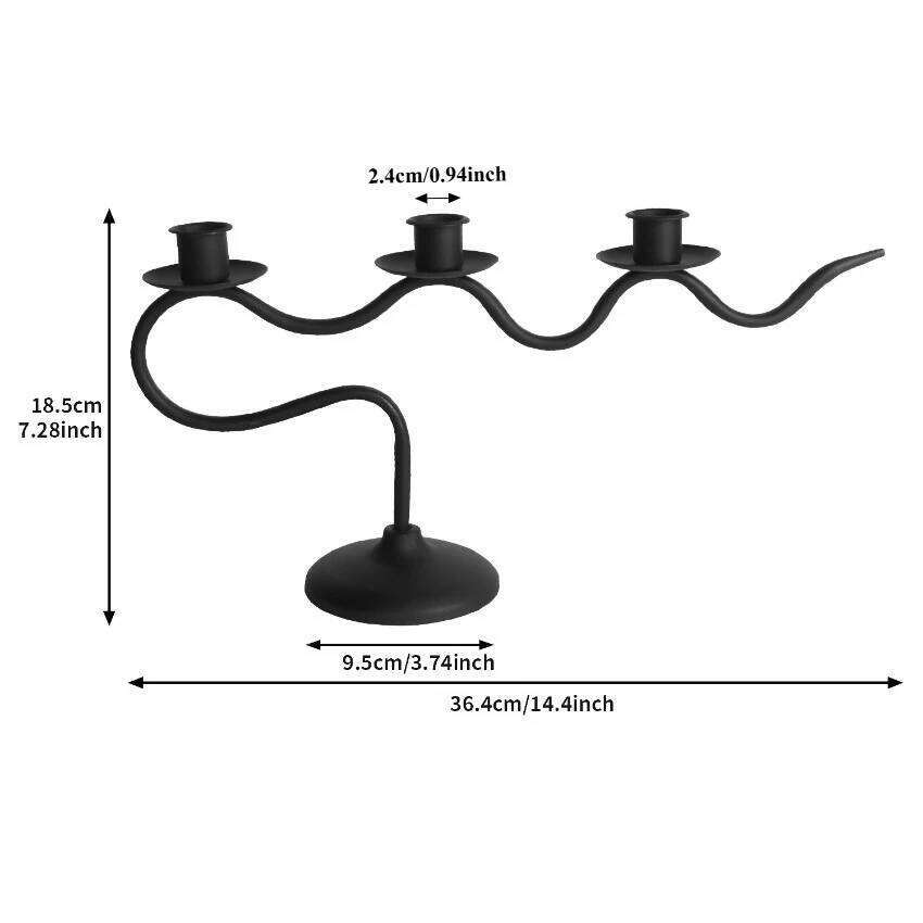Three-Headed Black Candlestick Vintage Branch-Shaped Candle Holder Suitable for Wedding Home Church Dining Table Decoration XJ260305