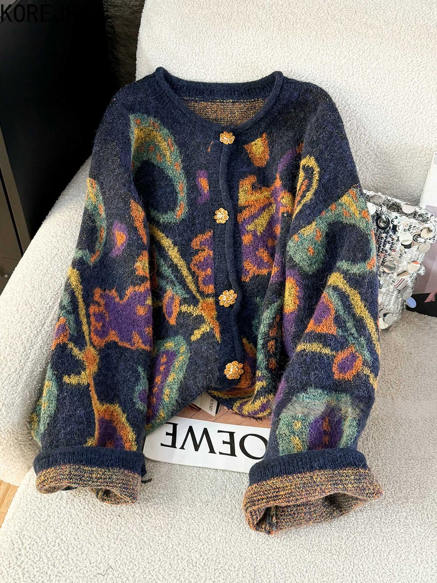 Autumn Retro Sweater Cardigan Women Korean Fashion Thick Metal Embroidery Knitted Gentle Vintage Clothes M260306