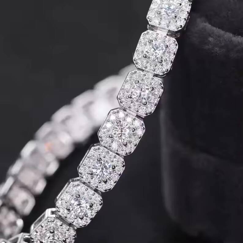 5mm Cluster Moissanite Tennis Chain Bracelet VVS1 Moissanite Diamond Rapper Hip Hop Tennis Chain Bracelet 925 Sterling Silver