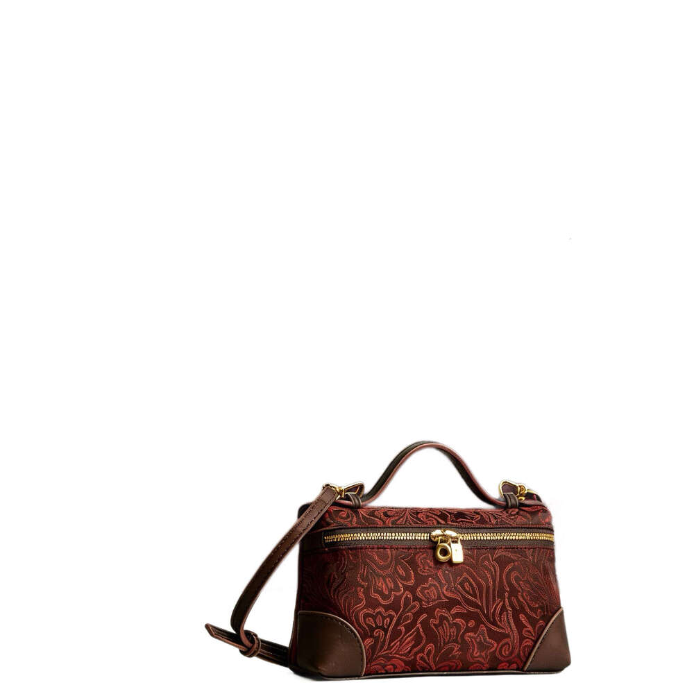 Tote Fairy Treasures Vine Flower New Chinese Style Song Brocade With Cowhide Lunch Box Bag BB