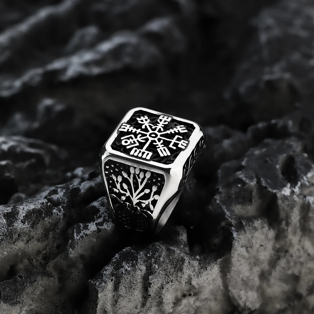 Viking Tree of Life Steel Ring European and American Mens Compass Vintage Fashion Stainless Steel Ring Handpiece 260302