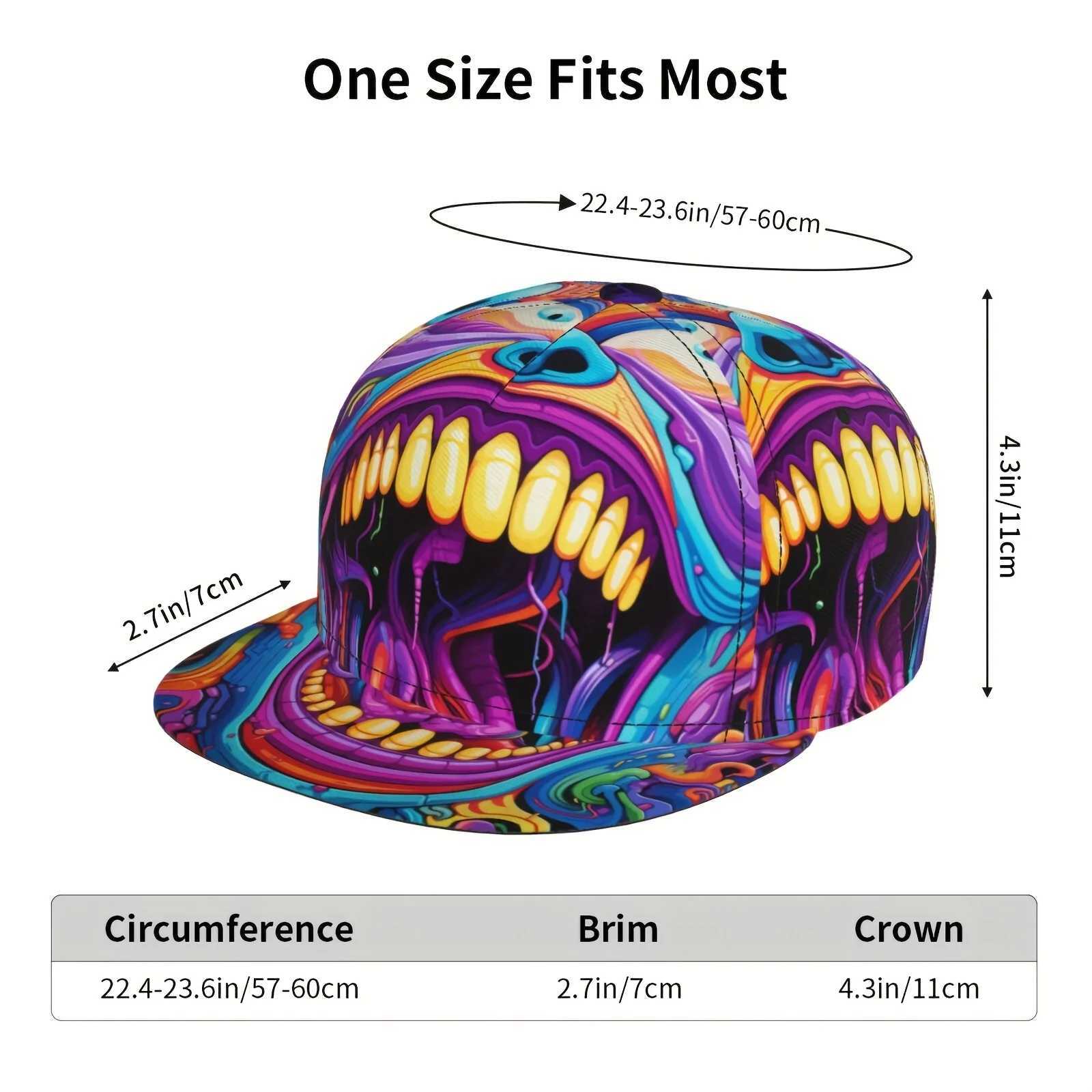 Vibrant Graffiti Art Baseball Cap - Adjustable Snapback Hip-Hop Street Style Colorful Flat Brim Hat with Cartoon Mouth Design S260306
