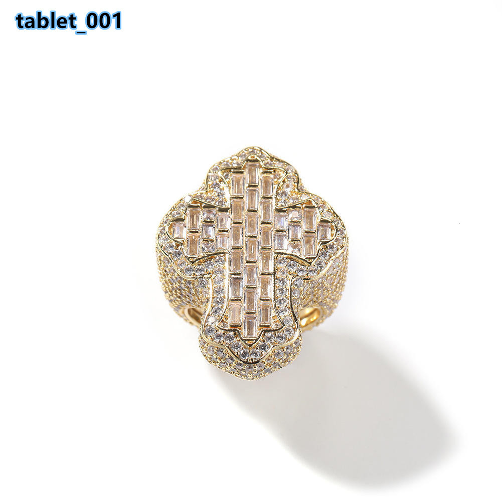 Cross Shape Diamond baguette Ring Rich Gold Tone Silver Plated Customized Size Crafted Sparkle Detail Bold Stylish Modern Hip