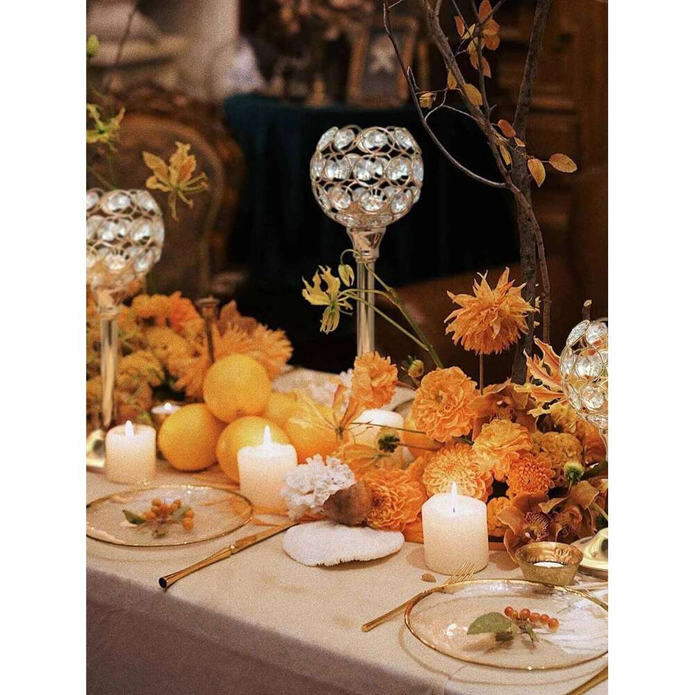 1/3pcs Crystal Holder, Golden Candlestick Decorative Tealight Candle Holder For Wedding/Party/Table Centerpiece Decor XJ260305