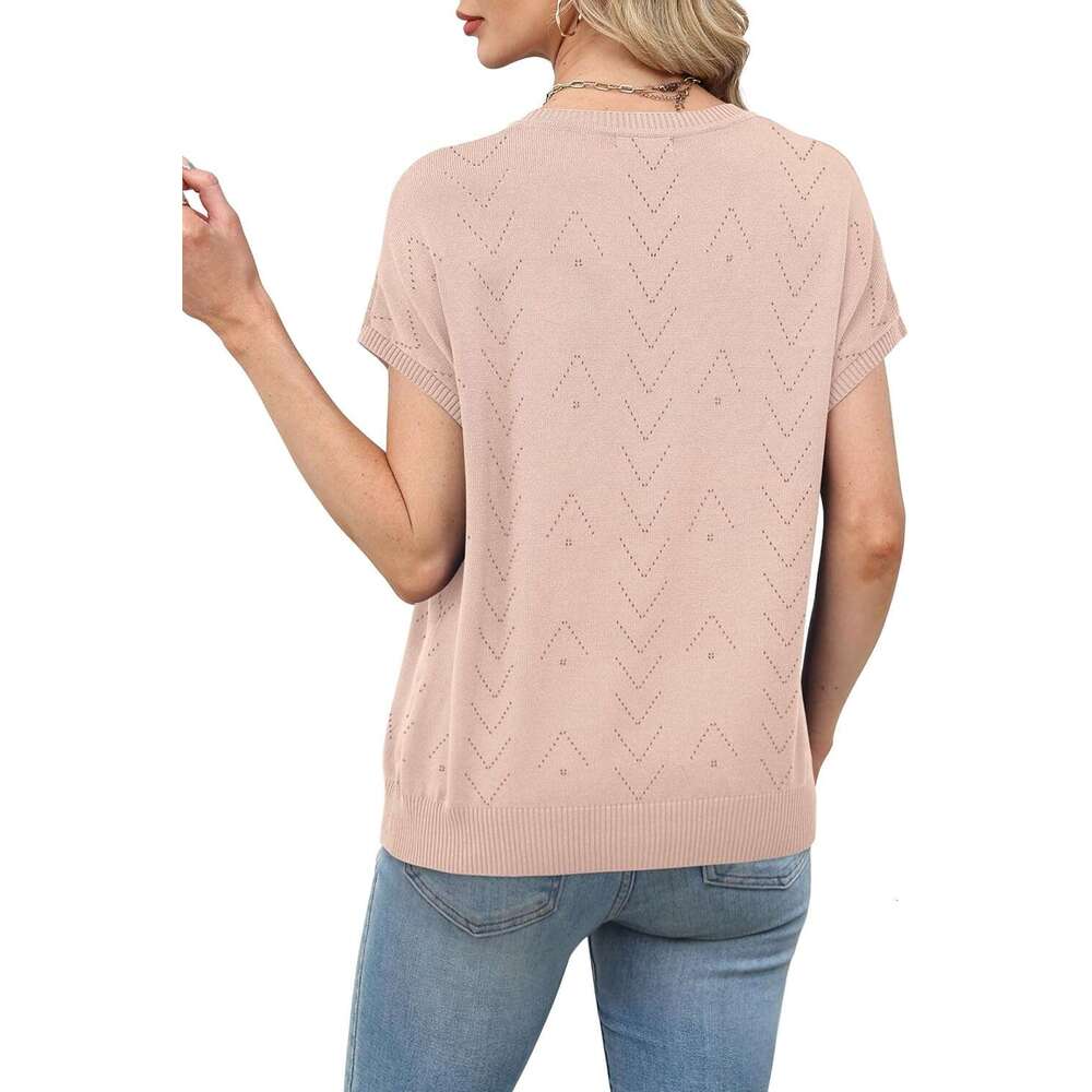 Short Sleeve Sweaters for Women Crew Designer Neck Summer Tops 2026 Trendy Beach Vacation Clothes Business Casual Outfits