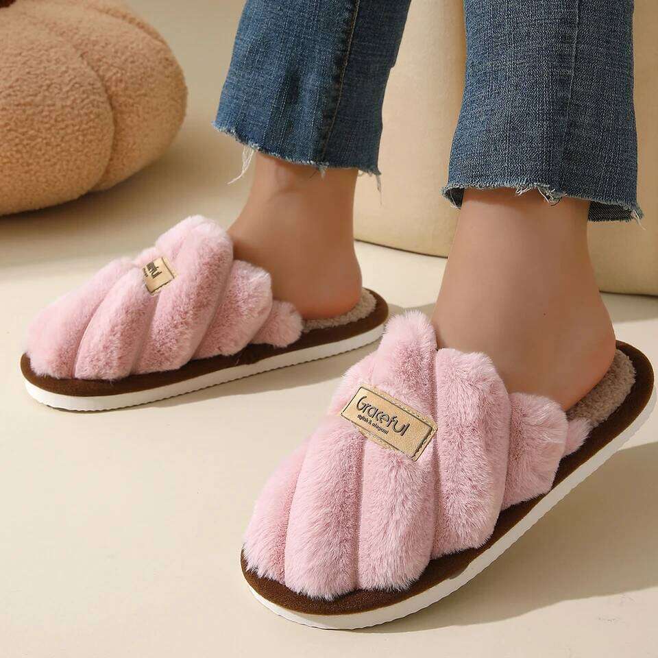Winter Warm Plush Women Non Slip Soft Comfort Flat Heel Indoor Bedroom Couple's Slippers for Home Shoes