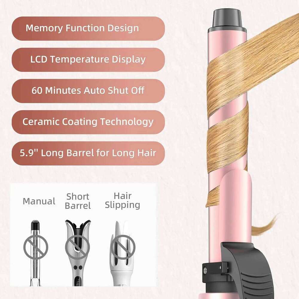 Rotating Iron Automatic Curling Wand with 12 Temperature & Memory Mode Perfect for Beach Waves 26Y0306
