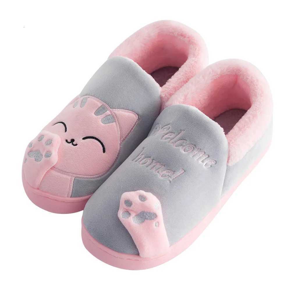 Women Winter Home Slippers Cartoon Cat Non-Slip Warm Indoors Bedroom Floor Shoes Zapatos Mujer 2024 Tendencia S260305