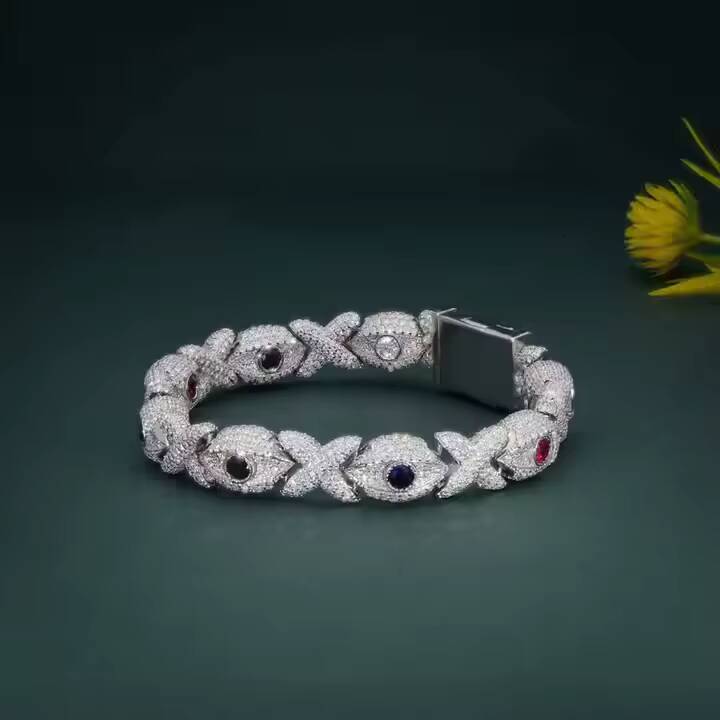 Unisex 925 Silver Bracelet Multicolor Moissanite Stones Full Iced Hip Hop Style Diamond Bracelet Indian Manufacture
