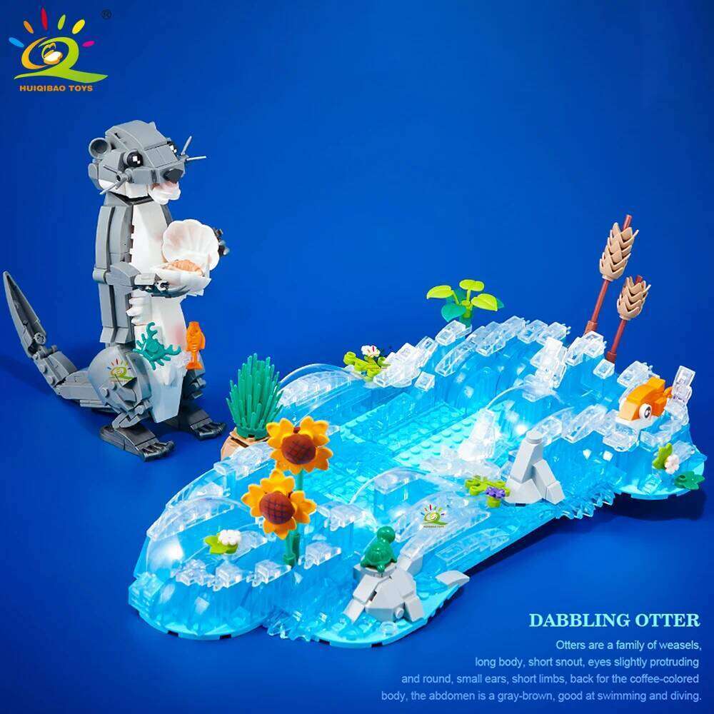 HUIQIBAO MOC Otter Animal Model Building Block Brick Boy Assembly Construction Toy For Children Kid DIY Game Home Desk Decor Z260306