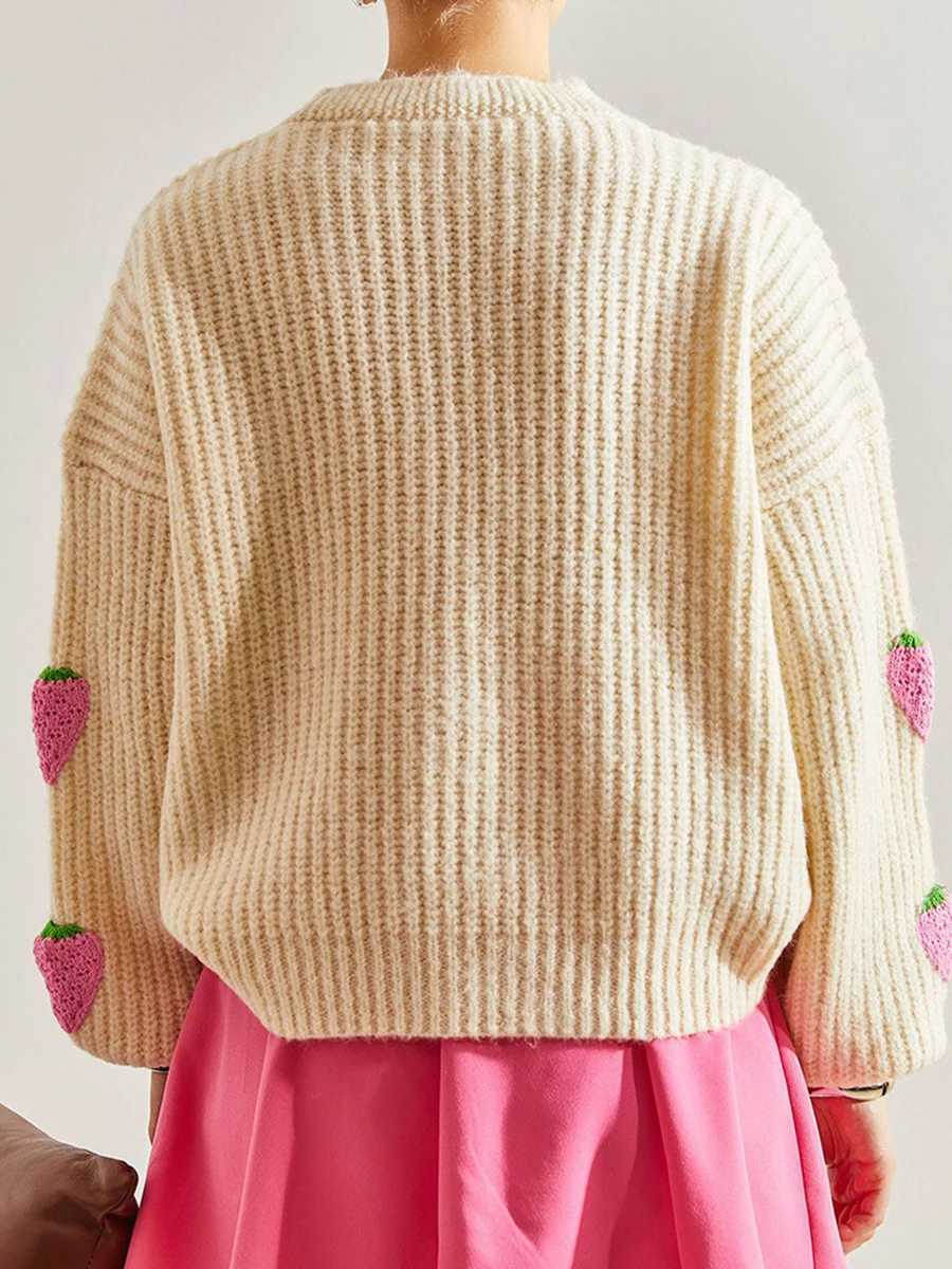 Women s Oversized Cable Knit Cardigan with V-Neckline and Ribbed Hemline Cozy Button-up Sweater in Soft Pink M260306