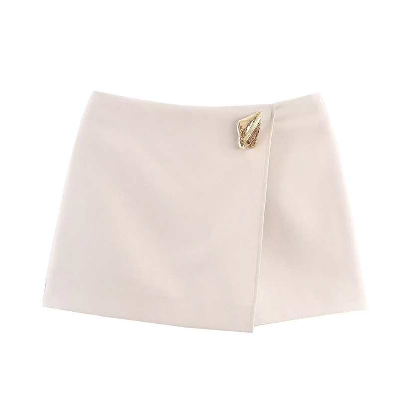 Asymmetry High Waist Mini Skirt Women Fashion Metal Decoration Elegant Shorts Woman Y2k Streetwear A Line Casual Skorts 260302
