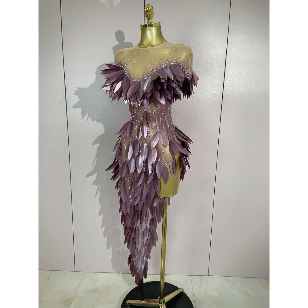 2026 New Sexy Sequins Diamonds Mesh Asymmetric Dress Women Birthday Celebrity Party Costume Bar Nightclub Stage Show Clothing