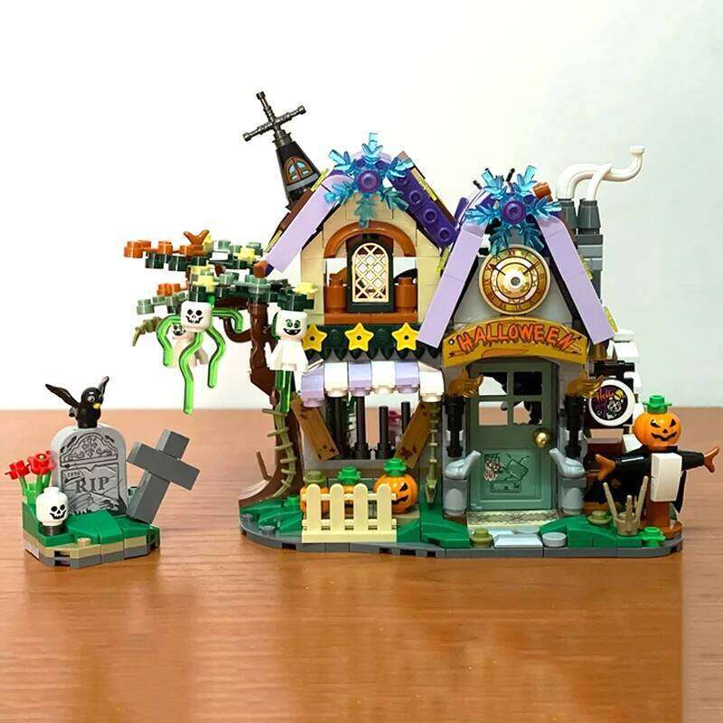 Mini Building Blocks Halloween Haunted House Pumpkin Scarecrow Monster Grave Garden Model Assemble Toys Gift Home Decoration Z260306