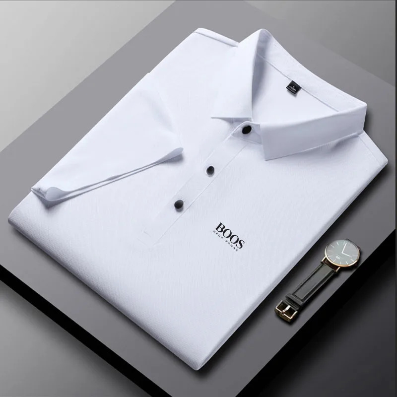 Embroidered Summer Ice Silk Polo Shirt T-Shirt Half Sleeve Non-Marking Casual Business Thin Breathable Polo Shirt for Men 260304