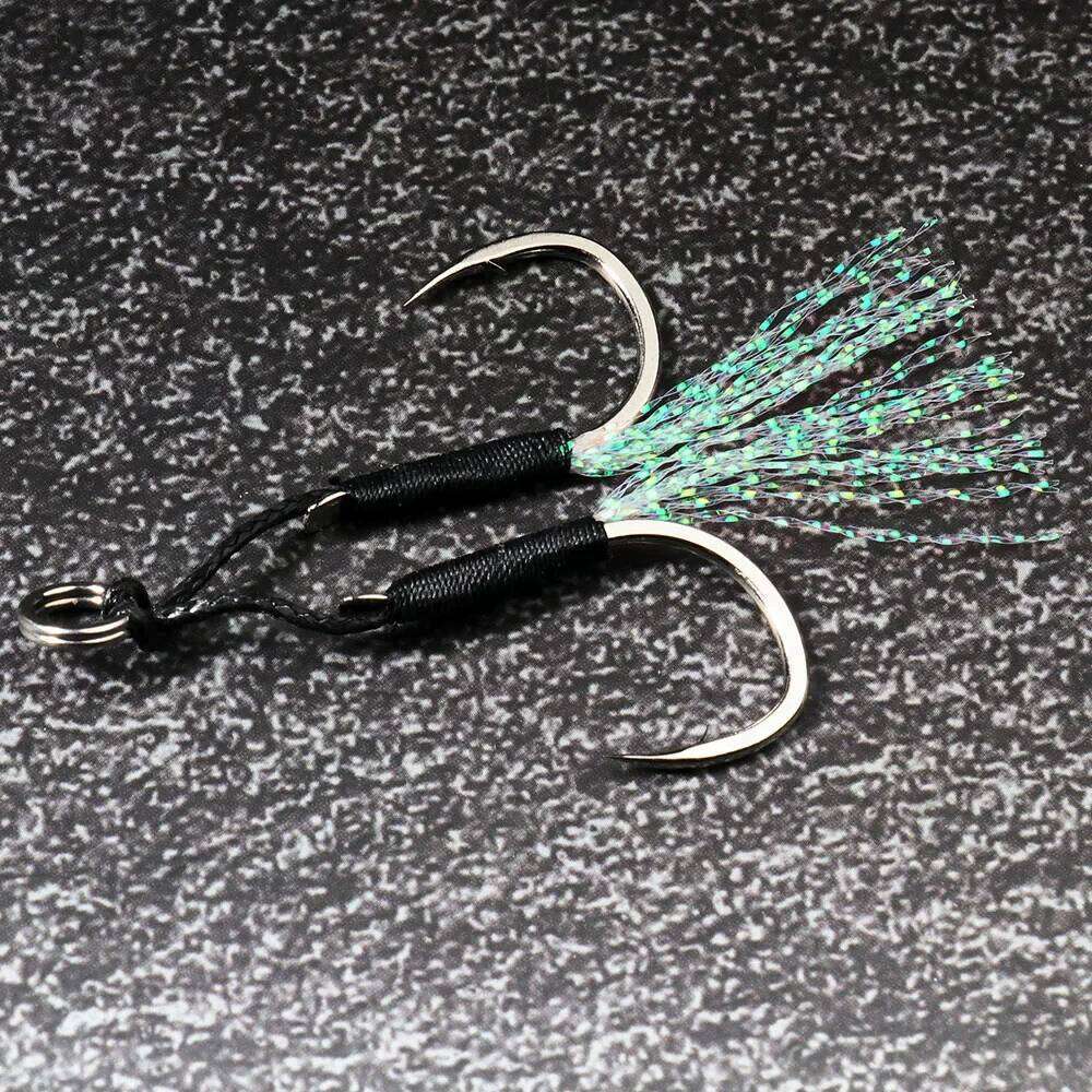 10 Pairs Cast Jig Assist Hook High Carbon Steel Angle Barbed Thread Feather Fishing Tackle Slow Jigging Tool Pesca Lure Fishhook S260305