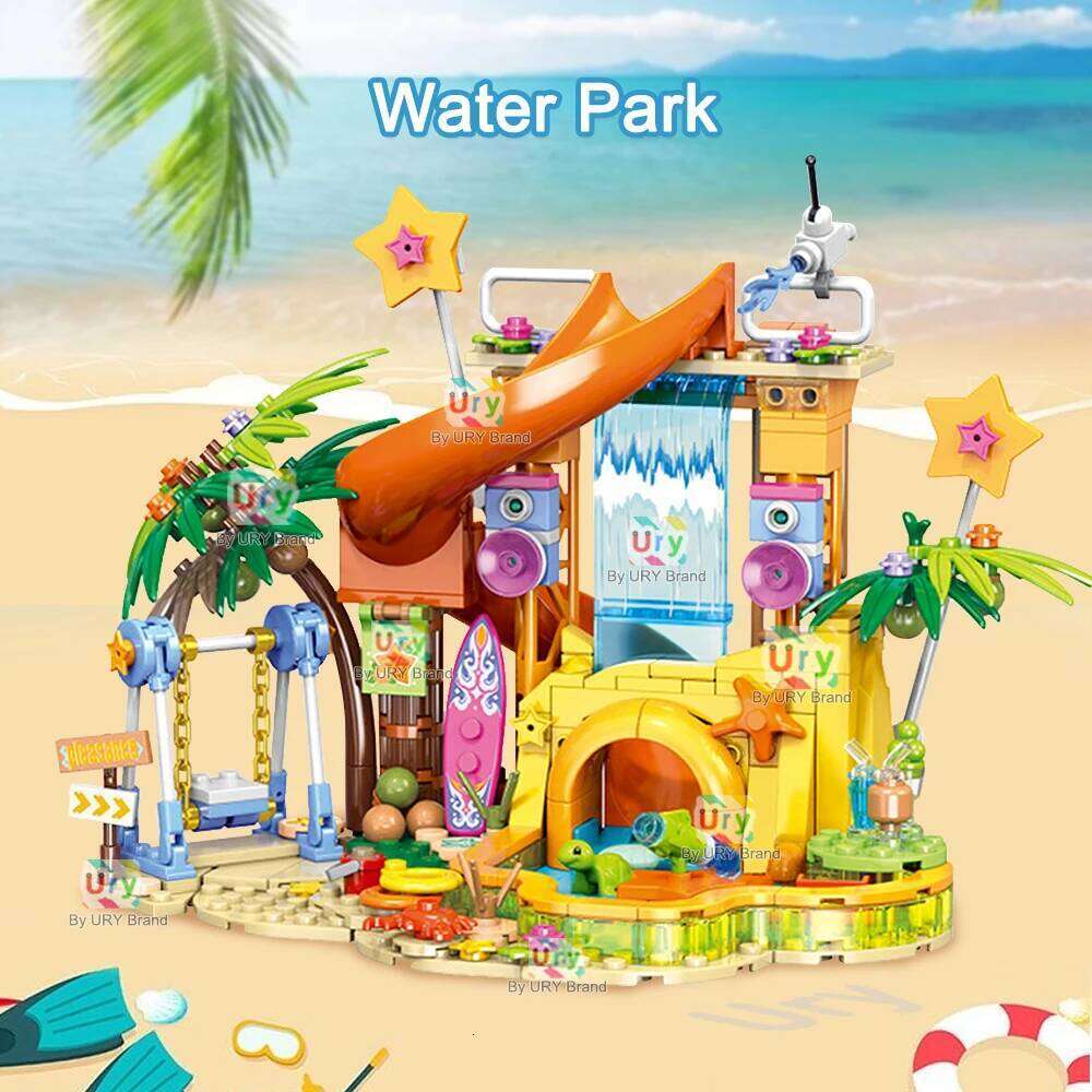 Friends Summer Amusement Park Beach Camp Holiday Seaside Barbecue Slide MOC Camper Building Blocks Set Figures Toy for Girl Gift Z260305