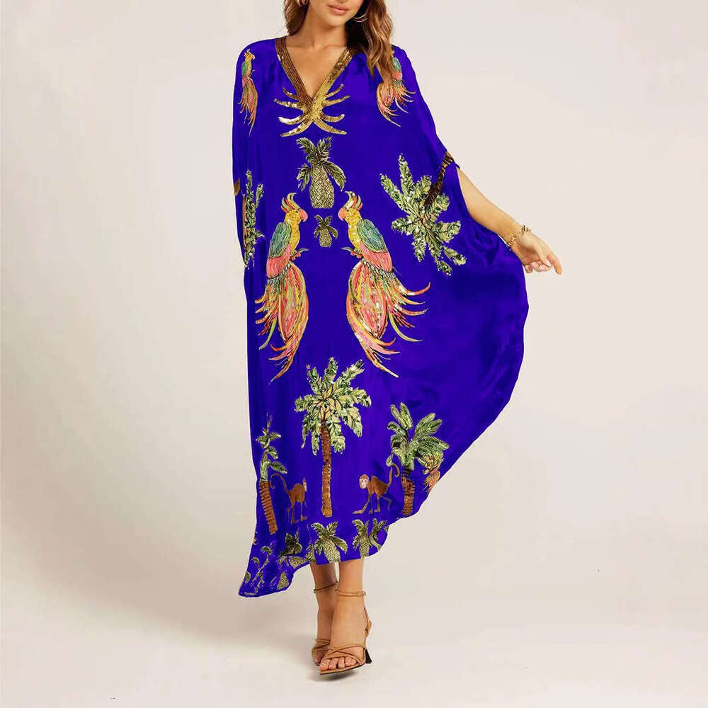 Cross-border women's clothing 2026 European and American new spring V-neck printed loose fashion dress