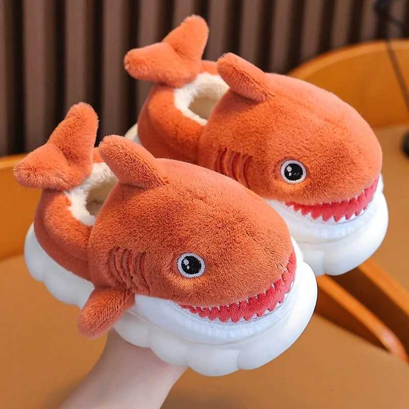 Kids Winter Warm Cotton Slippers Shark Slip-On Shoes for Boys Girls Soft Non-Slip Soles Lightweight Easy Wear Indoor Slipper S260305