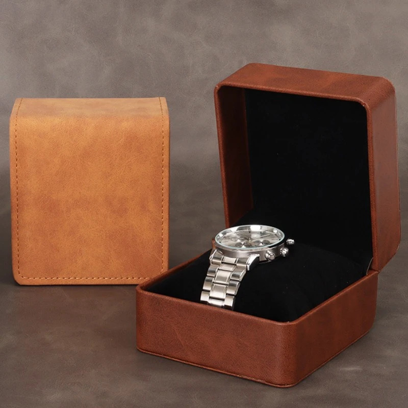 Single Leather Watch Box Flip Watches Storage Boxes Man Jewelry Organizer Packaging Case Portable Gift Watch Box 260304