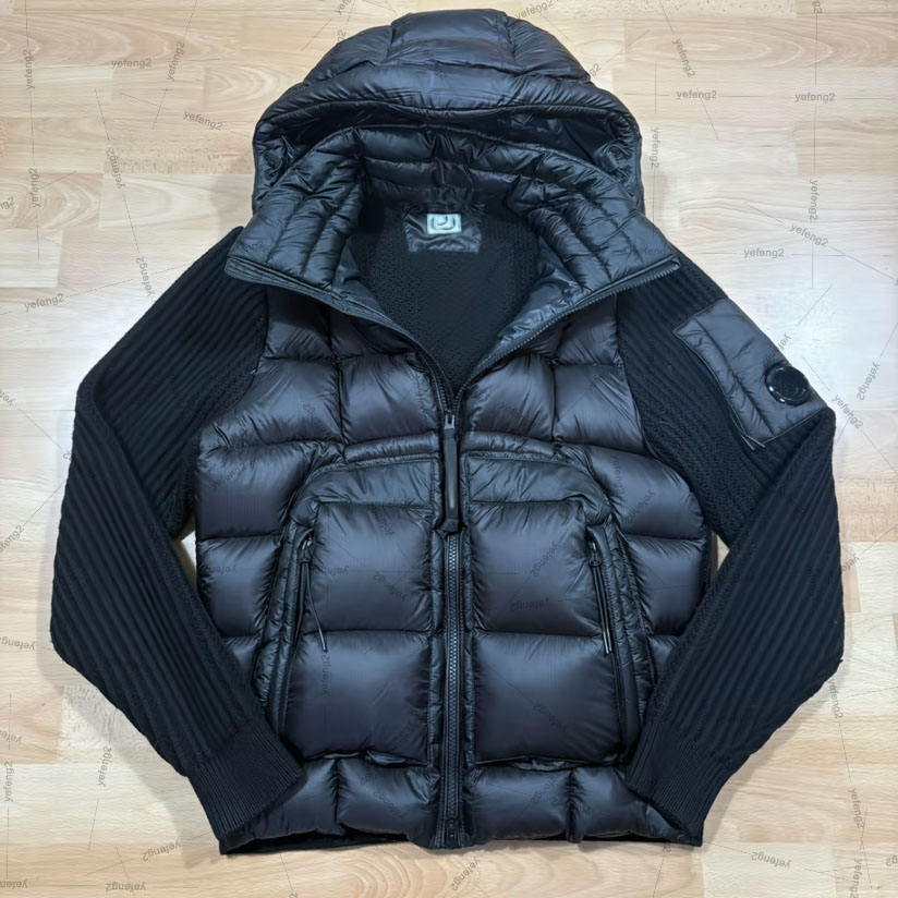 Mens designer Jacket company fashion Puffer jacket with Wool Knit Sleeves Warm Outdoor Casual Designer Outerwear with Lens Detail