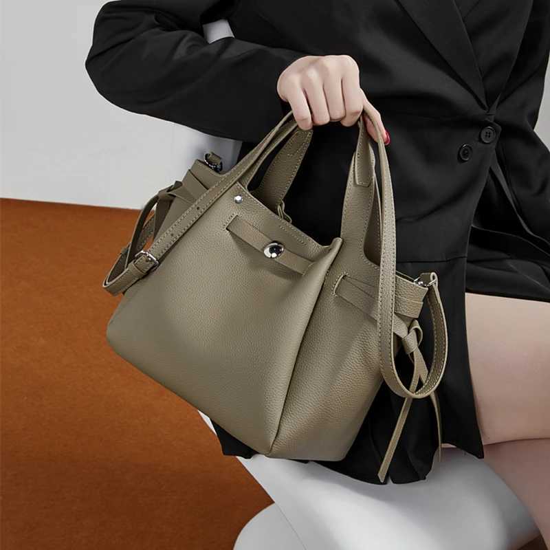 Burminsa Cowhide Genuine Leather Bucket Soft Shoulder Bags For Women 2026 Designer Crossbody Totes Work Ladies Handbags H260306