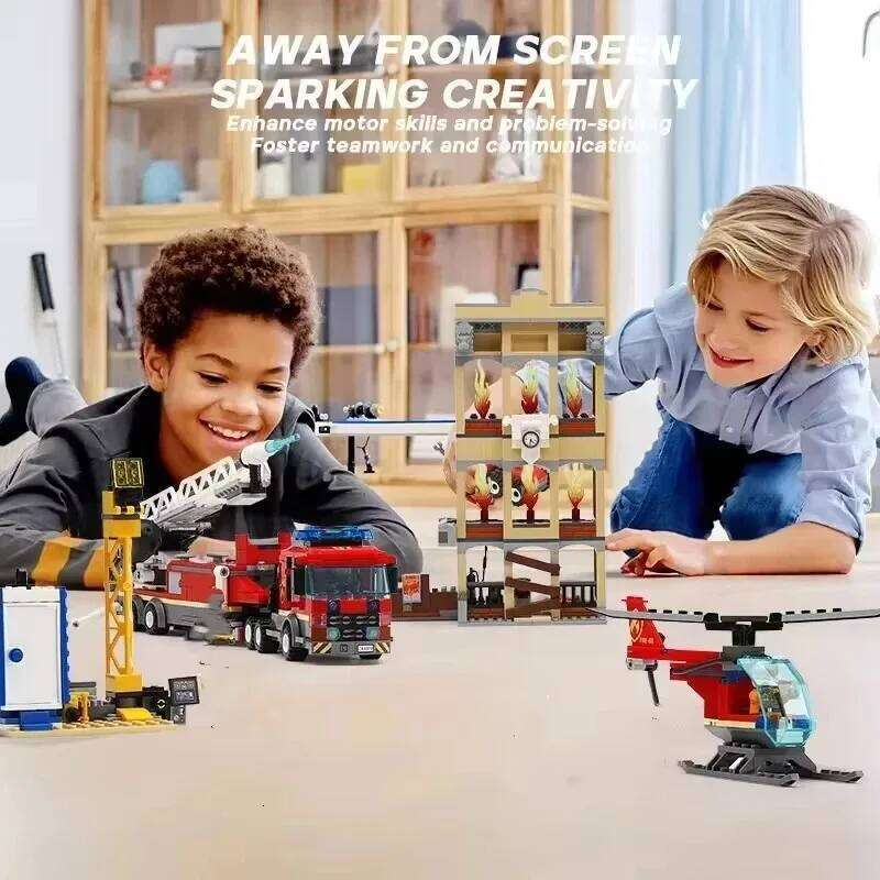DIY City series universal ladder fire station assembly building block police Building Fire truck car helicopter toy 60216 Z260306