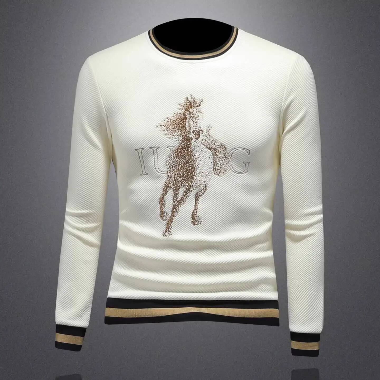 2025 Autumn Winter New Luxury Animal Rhinestone Trendy Casual Base Shirt Streetwear Moleton Masculino Sweatshirt Men