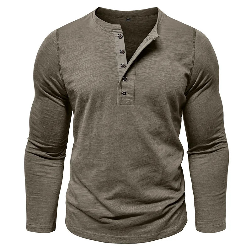 Autumn Long Sleeve TShirt Mens Casual Solid Color Top Henley Neck Slim Versatile Work Tshirt Breathable Outdoor Thin Tee 260302