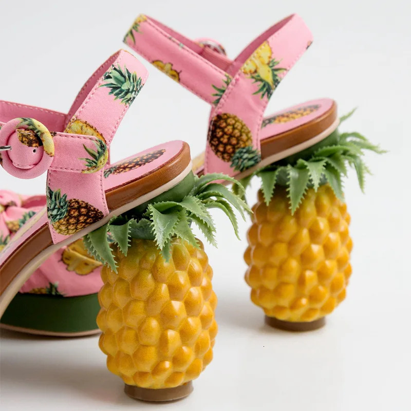 Summer Pink Pineapple Print Open-toe Platform Sandals Sweet Women High-heel Buckle Strappy Women Shoes Lovely Sandalias Mujer 260306