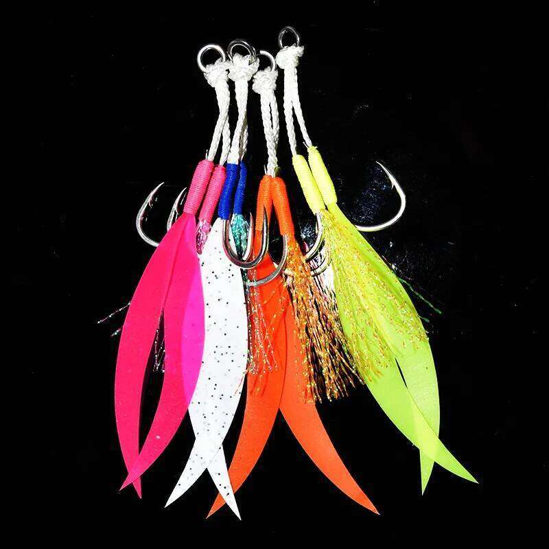 5Pair Metal Jig Tail Assist 10-20# With PE Line Feather Solid Ring Jigging Fishhook for 20-150g Lure Fishing Hooks S260305