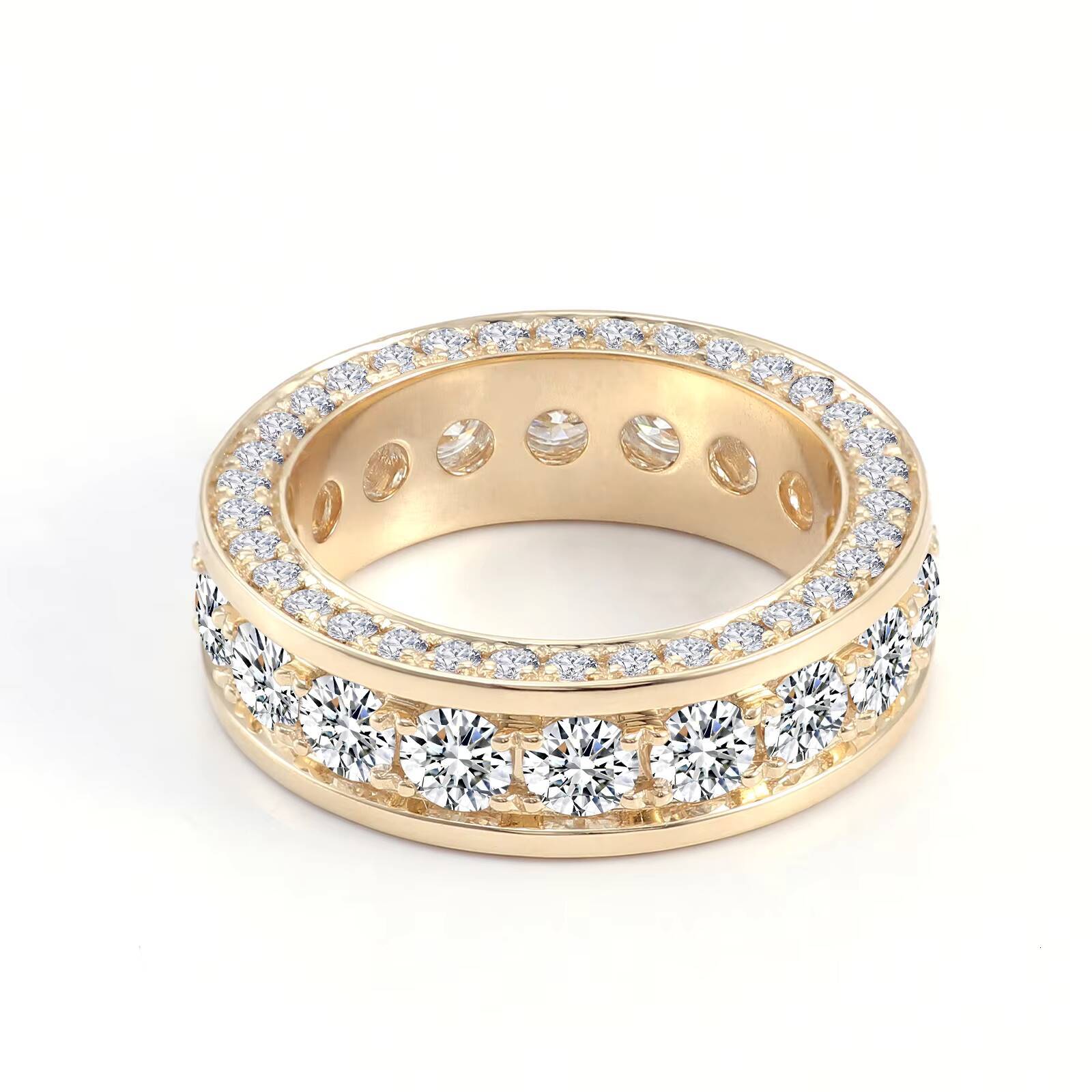 Luxury Style Men Jewelry 10K Yellow Gold Round Brilliant Cut Moissanite Eternity Rings Fine Jewelry Perfect Wedding Ring for Men