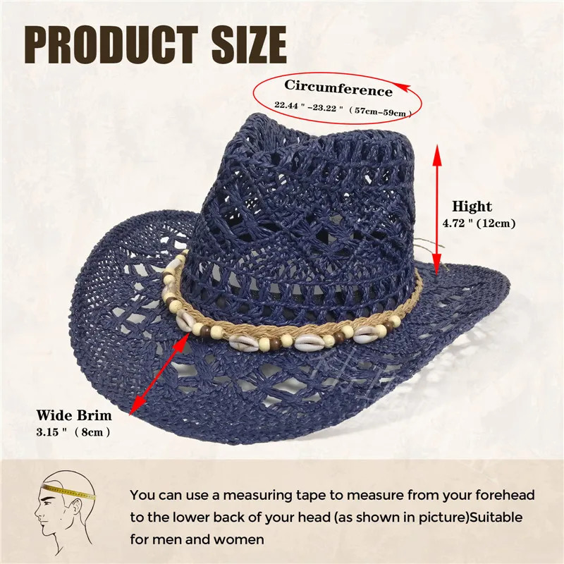 Summer Bohemian Shell Straw Hat Beach Women Men Cowboy Hats Wooden Beads Hollow Out Western Wide Brim Sun Hat Holiday Cap 260228