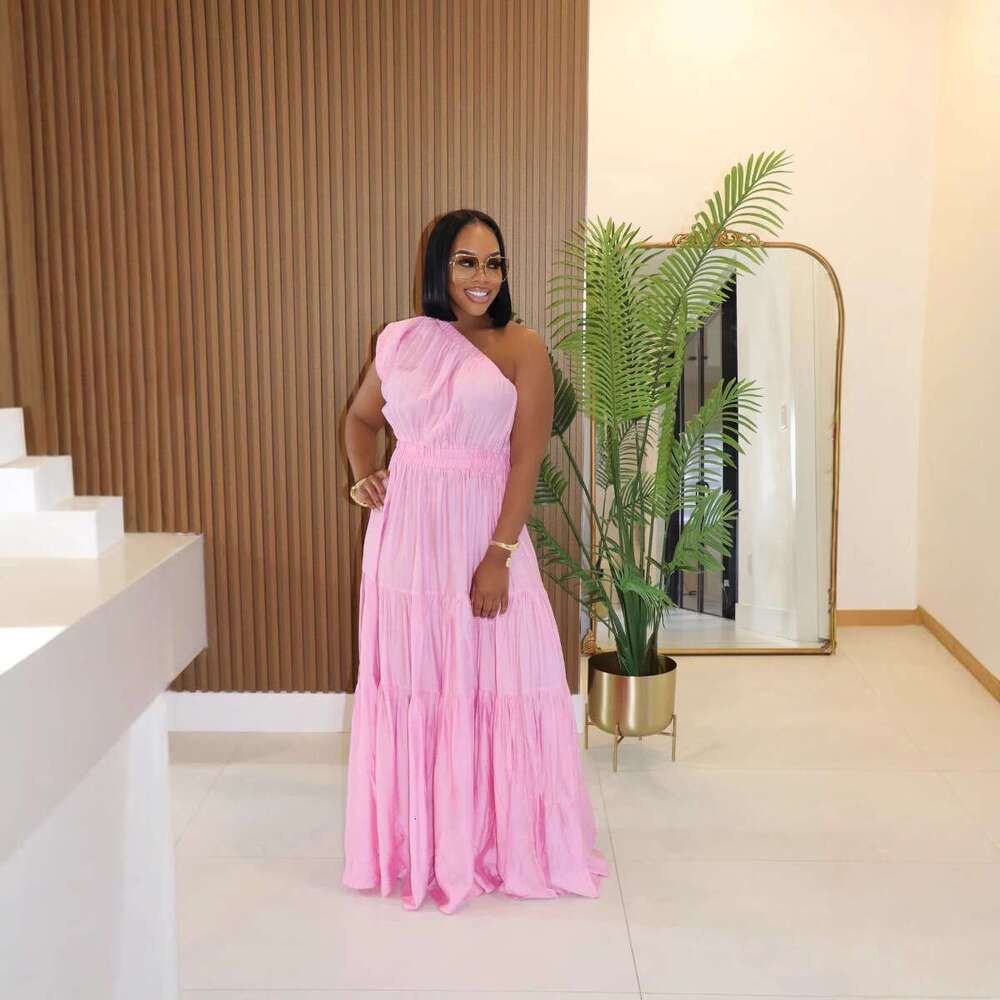 2026 Spring/Summer European and American New Linen Women's Fashionable Elegant Solid Color Off-Shoulder Long Dress