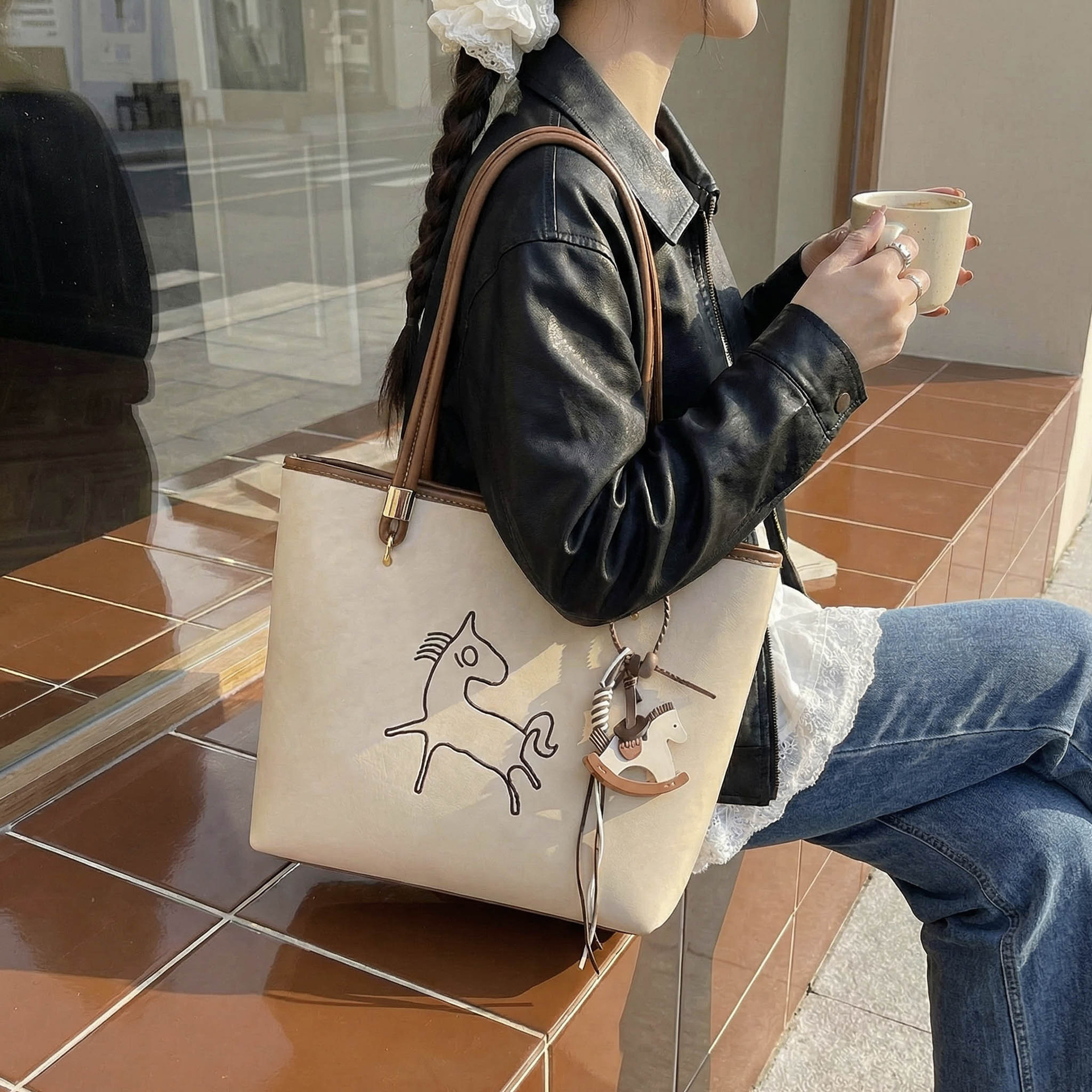 Suede Pony Multi functional Women's Handbag New Fashion Handbag Retro Bucket shaped Work and Commuter Bag Designer Bag