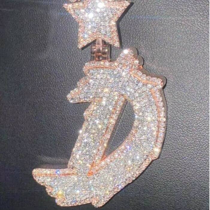 Hot Selling 925 Sterling Silver Moissanite Pendant Fully Iced Rapper Charms Custom VVS Name Letter Hip Hop Style