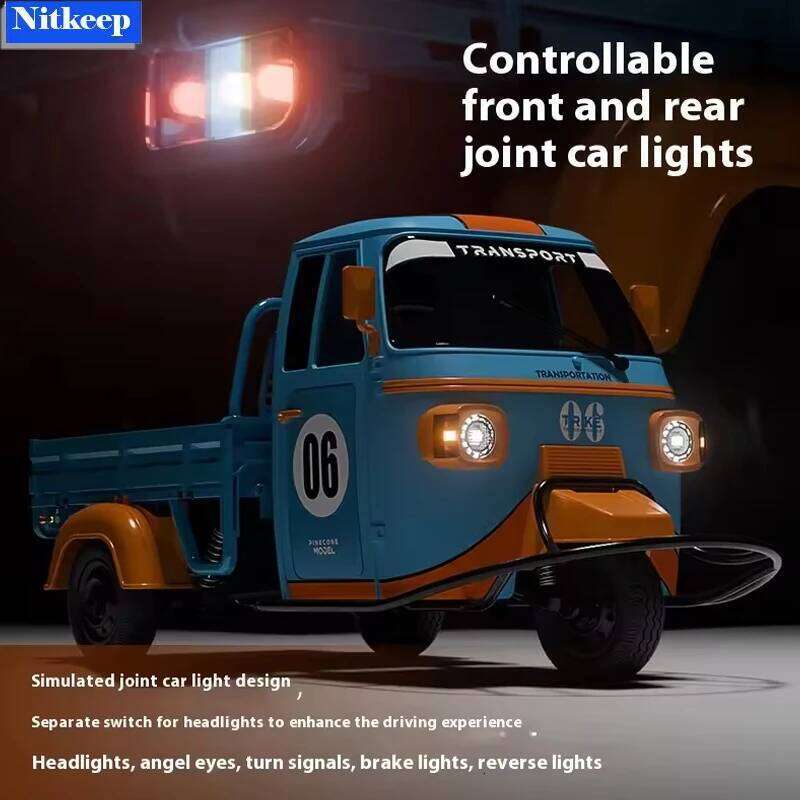 New 1/10 Full Scale Remote Control Three Wheels Truck 2.4G RTR RC Tricycle Model with LED Lights Music Effect Cars for Kids C260305