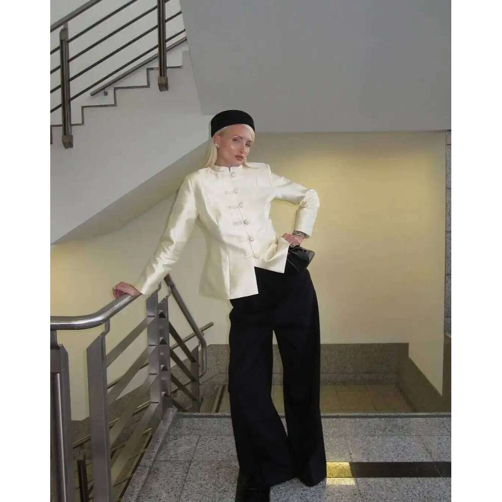 Elegant Satin Knot Button Short Coat Women Full Sleeve Waist Cinching Single Breasted Jacket 2026 Lady Spring Commute Outerwear Asia Size