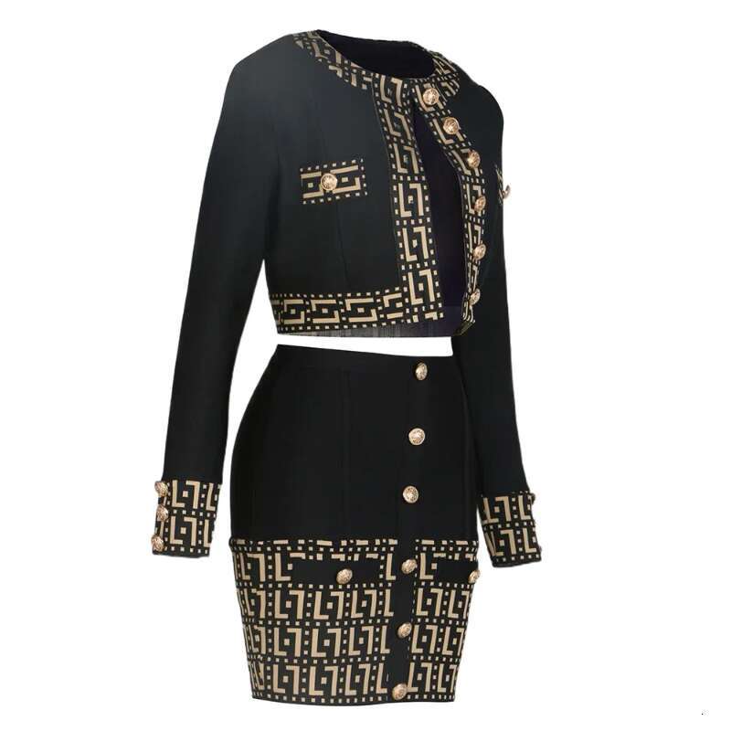 Women's Mini Skirt Set Spring Long Sleeve Button Tight Dress with Coat High Street Style