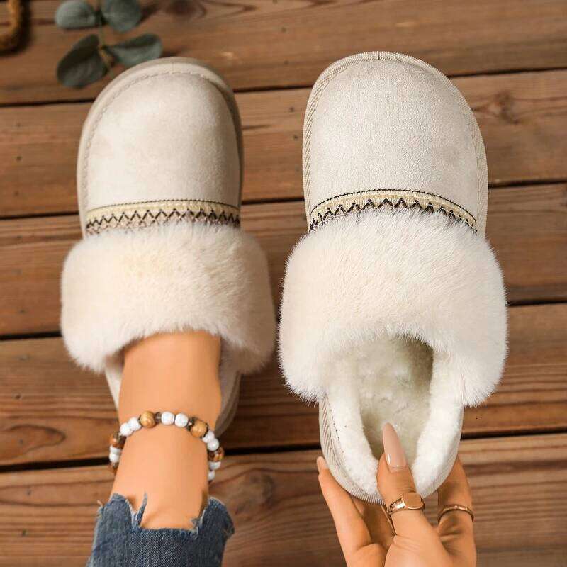 2025 Winter New Warm Women's Dragging Retro Fashion Cotton Shoes Comfortable Round Head Rubber Sole