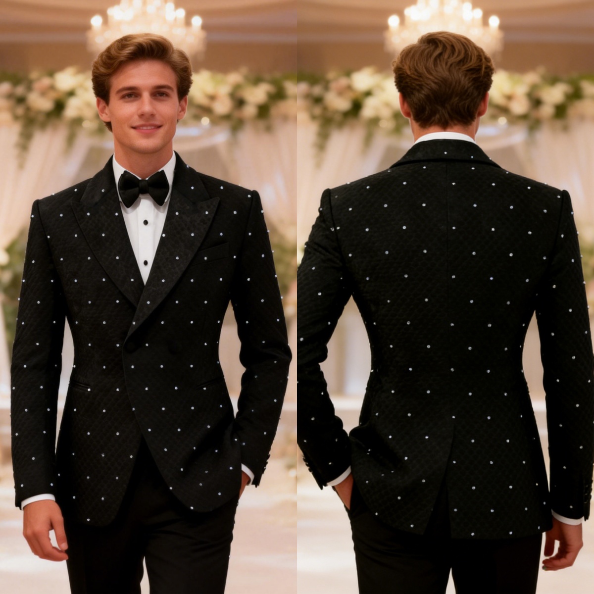 Classic Crystal Wedding Groom Suit 2-Pieces Blazer Pant Peaked Lapel Formal Occasions Party Customized Ropa Hombre