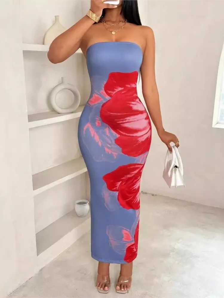 Elegant Fashionable Printed Long Dress New Summer Womens Sexy Slim Fit Chest Wrapped Off Shoulder Casual Dress X260306