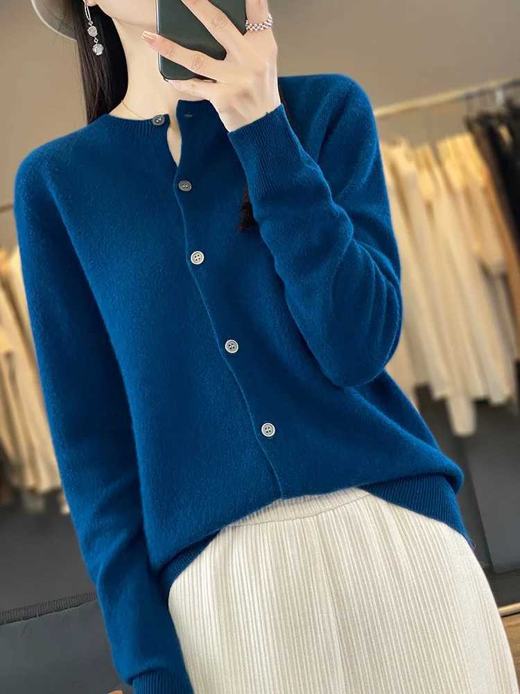 100 Merino Wool Sweater Women O-Neck Cardigan Basic Style Buttoned Knitwear Female Casual Autumn Winter Soft Tops M260306
