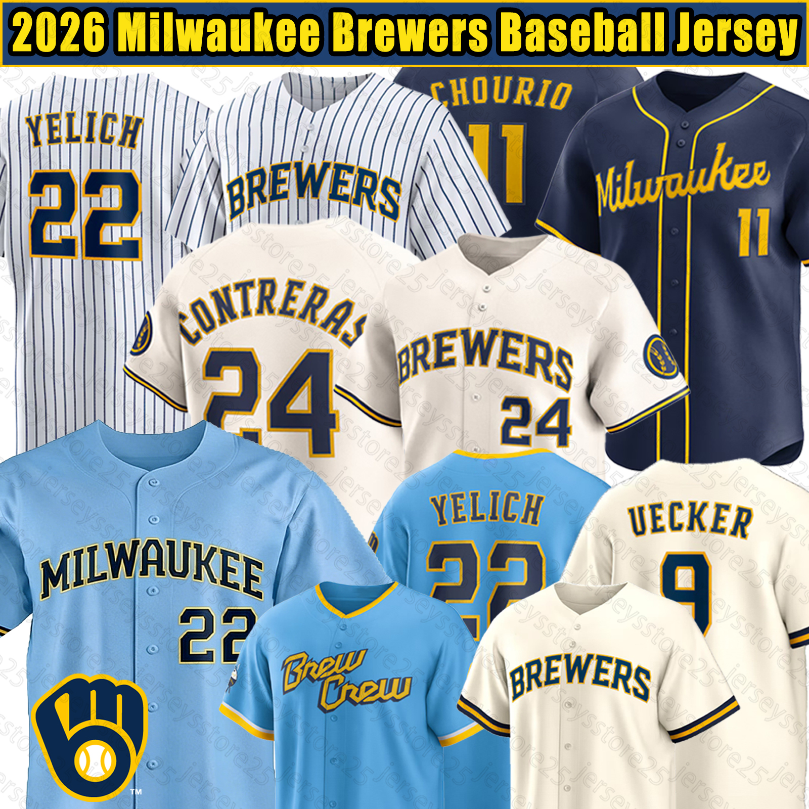 2026 Brewers Baseball Jersey Christian Yelich Jackson Chourio Jacob Misiorowski William Contreras Sal Frelick Brice Turang Joey Ortiz MilwaukeeJerseys