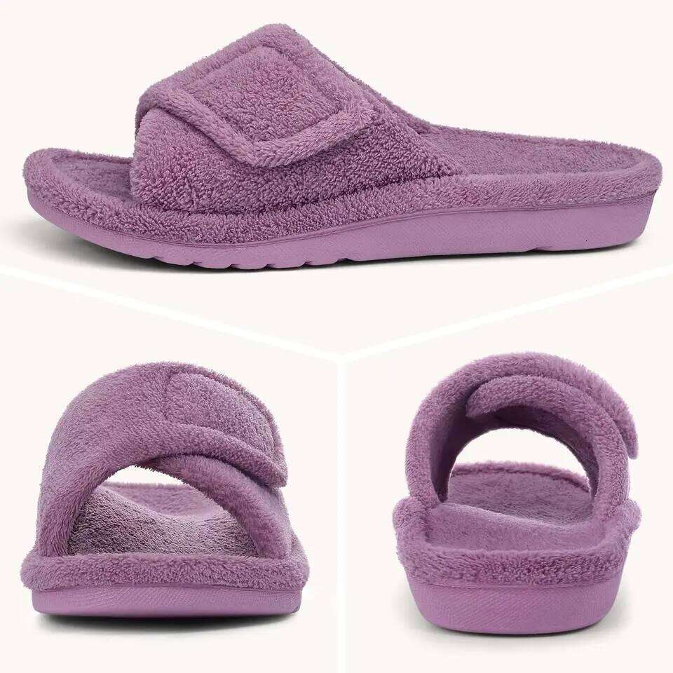 Litfun Women Fuzzy Slippers Orthopedic Plush With Arch Support Non-slip Furry Bedroom Slide Open Toe Fur House Shoes