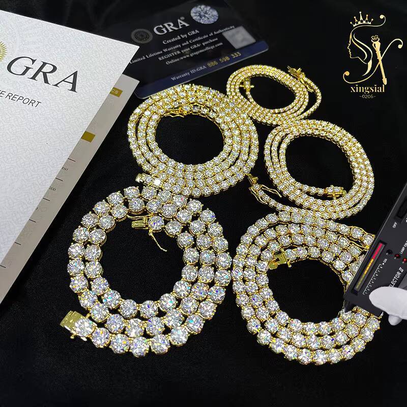 Wholesale Hip Hop Luxury Jewelry 925 Sterling Silver Necklace 6mm VVS D Color Mossanite Ice Out Diamond Tennis Bracelet Necklace