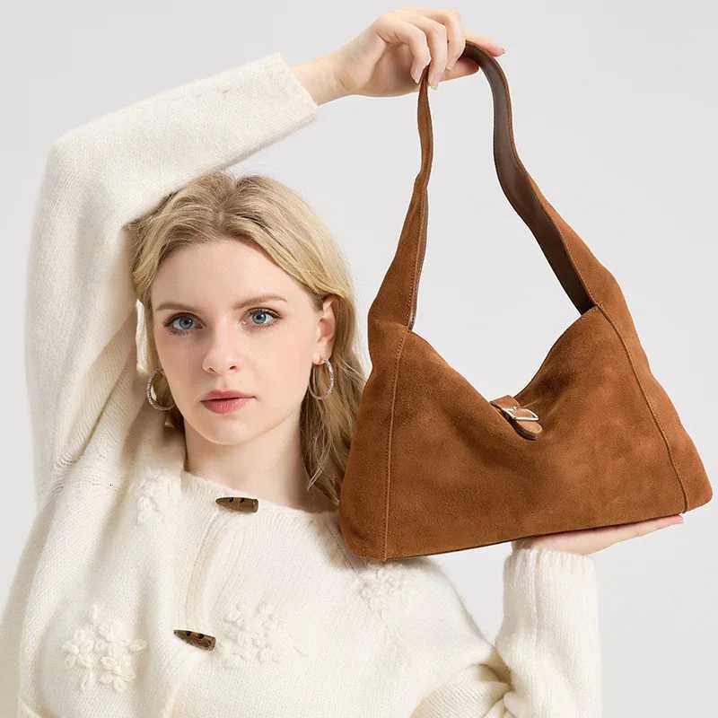 New Winter Womens Natural Suede Leather Bags Female Soft Cowhide Durable Crossbody Shoulder Bag Ladies Fashion Commute Handbags H260306