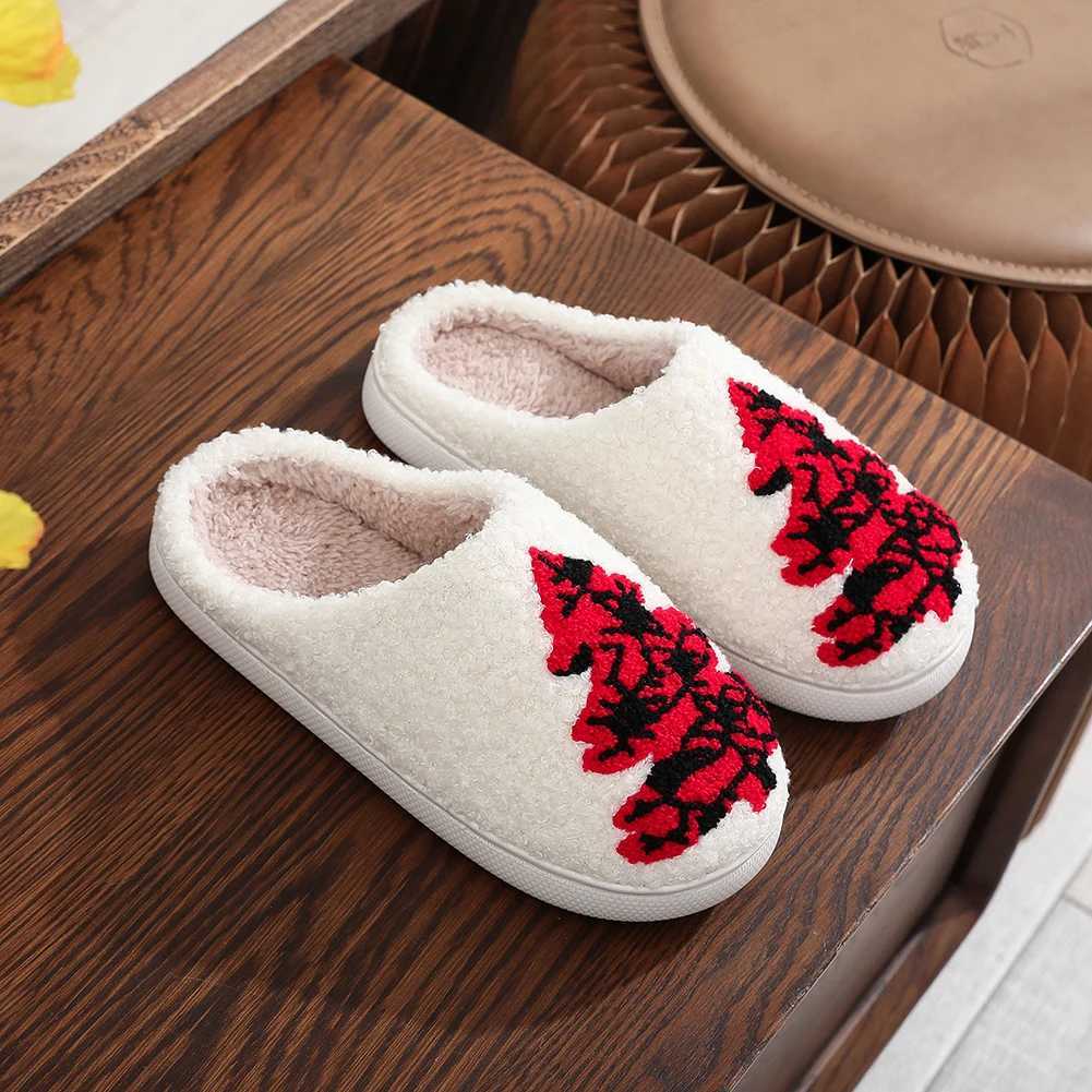 Women Men Warm Plush Home Slipper Cozy Christmas Tree Cotton Slippers Breathable Bedroom Slippers for Indoor for Christmas Gift S260305