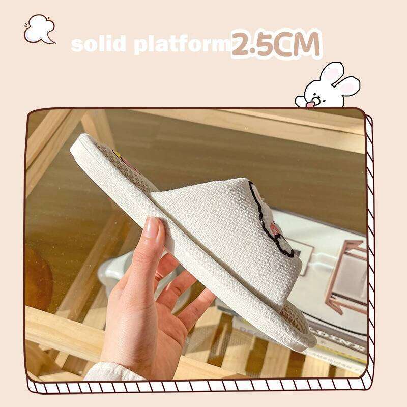 Litfun Women's Summer Cute Cartoon Slippers Indoor Soft Comfort House Shoes New Open Toe Linen Cotton Slipper Casual Flat Slides