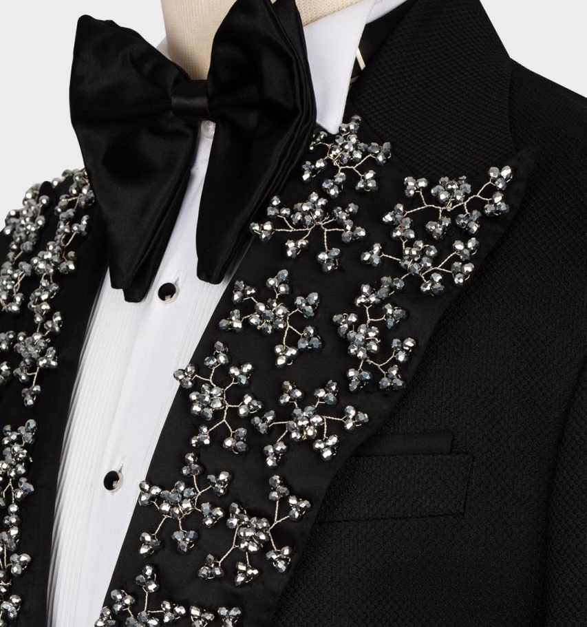 Luxury Crystals Groom Wedding Tuxedos One Button Prom Blazers Peaked Lapel Classic Fit Customized 2 Pieces Outfits